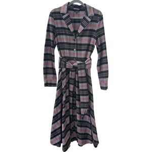 J. Peterman Flannel Maxi Belted Plaid Gray Shirtdress Size 14
